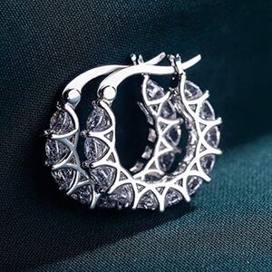 Cubic Zirconia Simulated Diamond Brass Statement Hoop Earrings NEW